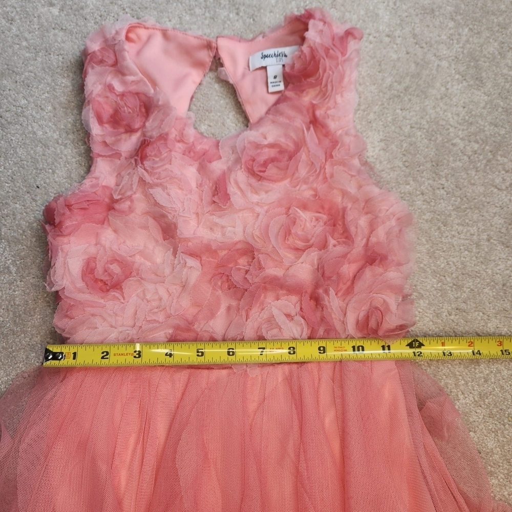 Floral Kids Dress, Coral, Ruffles, Size 8 - Picture 7 of 11